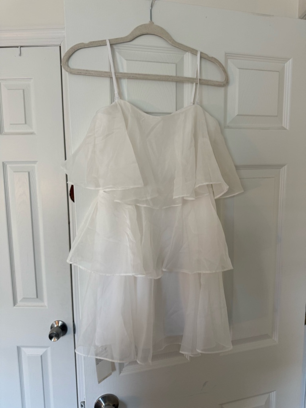 White Ruffled Tiered Spaghetti Strap Dress